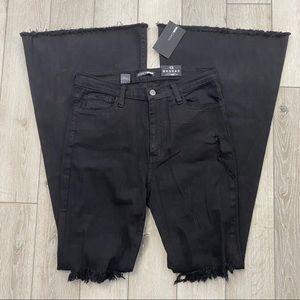Fashion Nova Bell Bottom Flared Black Jeans High Rise Distressed NWT size 13